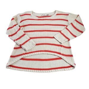 RD Style Sweater Knit Womens Medium Striped High Low Orange Cream Shirt Top